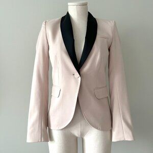 Pink Blazer Jacket Womens Size 4 Fitted Long Sleeve Black Collar